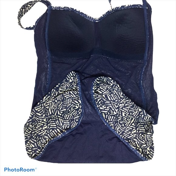 NIP TUCK Sz 8 One Piece Navy Cream pattern Ruched - Picture 5 of 5